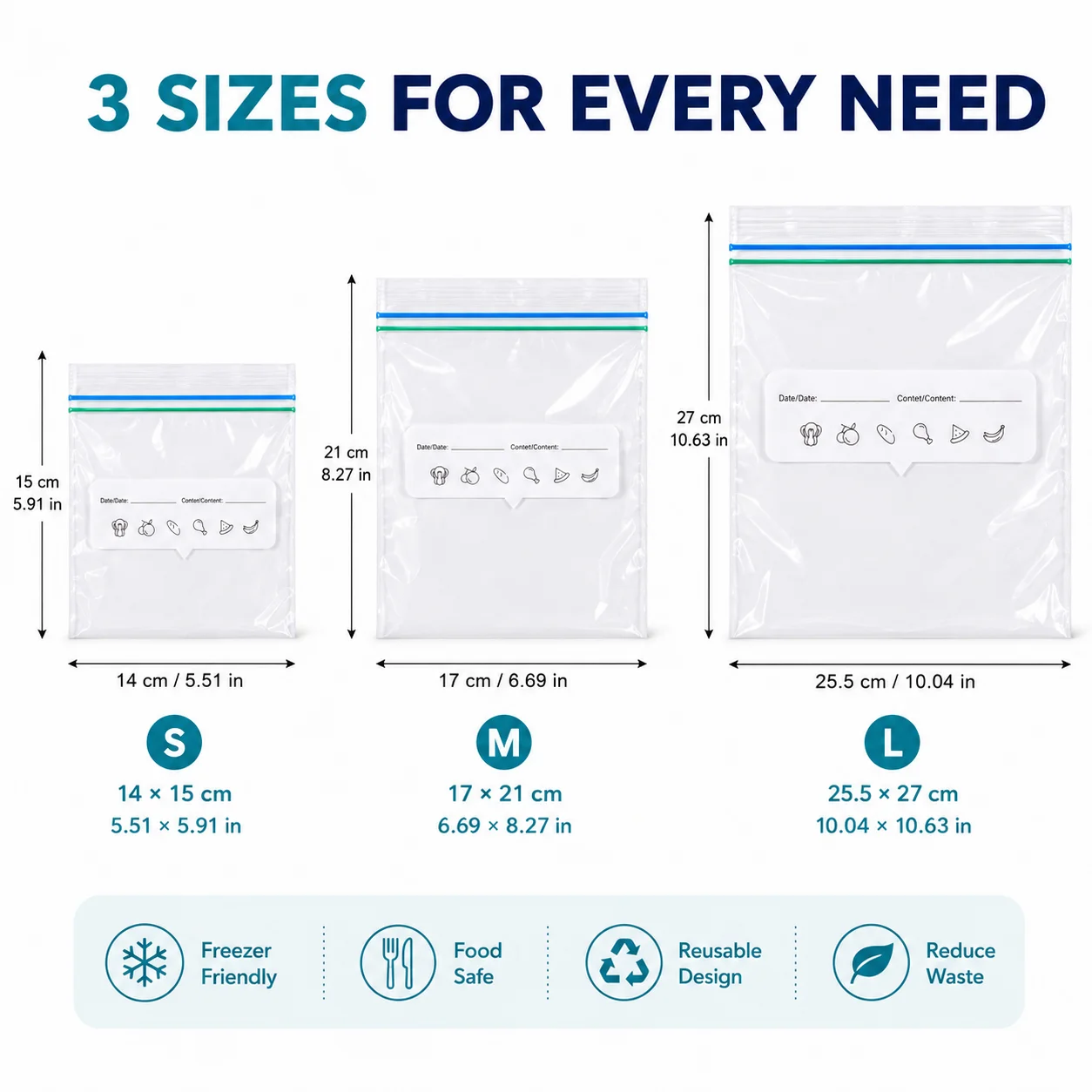 Double Zipper Food Storage Bags, Leakproof Freezer & Freshness Ziplock Bags For Meal Prep, Fruits, Meat & Kitchen Organization - view 6