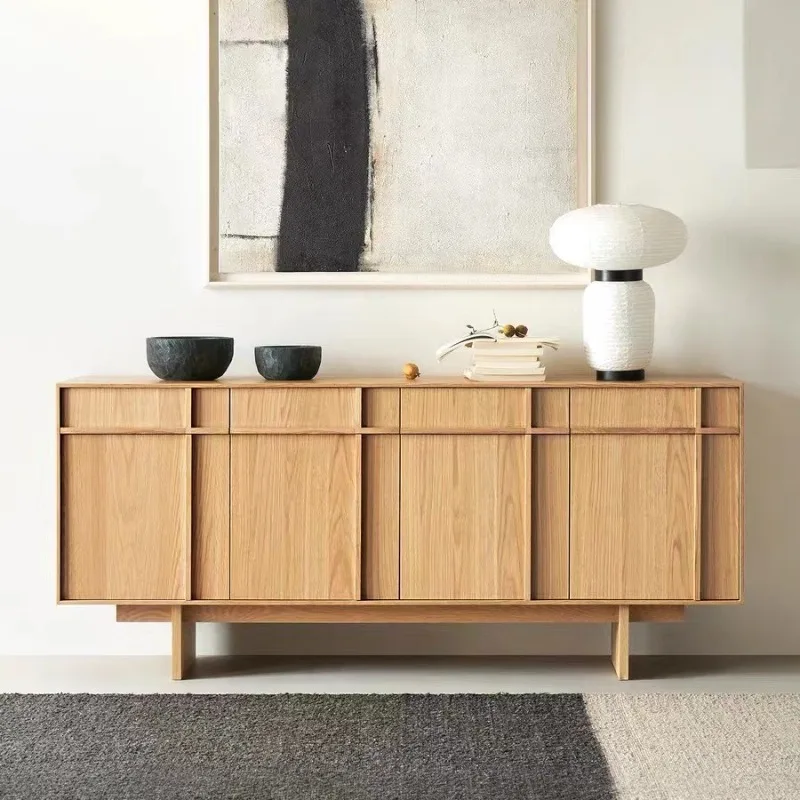 Italian minimalist style picnic side cabinet solid wood modern retro storage wabi sabi log wind chest