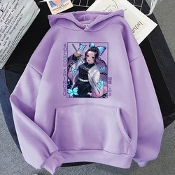 Yeni Anime Kochou Shinobu baskılı kapüşonlu Sweatshirt sonbahar kış kadın erkek Harajuku Hoodie polar gevşek rahat Hoodies