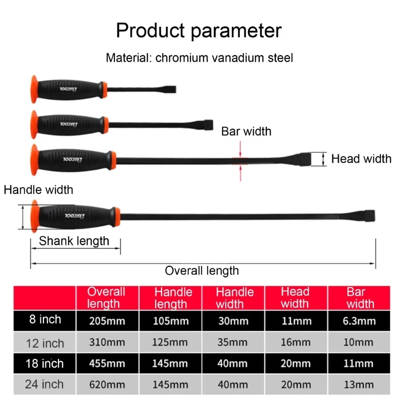 8/12/18/24 pollici Pry Bar Heavy Duty Piede di porco Strikes Cap Nail Puller Scalpello Strumento di riparazione auto Heavy Drop