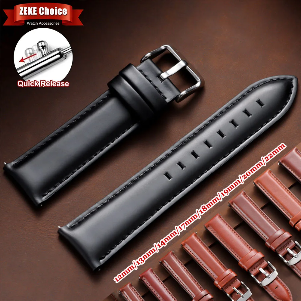 12/13/14/17/18/19/20/22 mm Echtleder-Uhrenarmband für DW für Omega Herren Schwarz Braun Schnellverschluss-Armband mit Dornschließe
