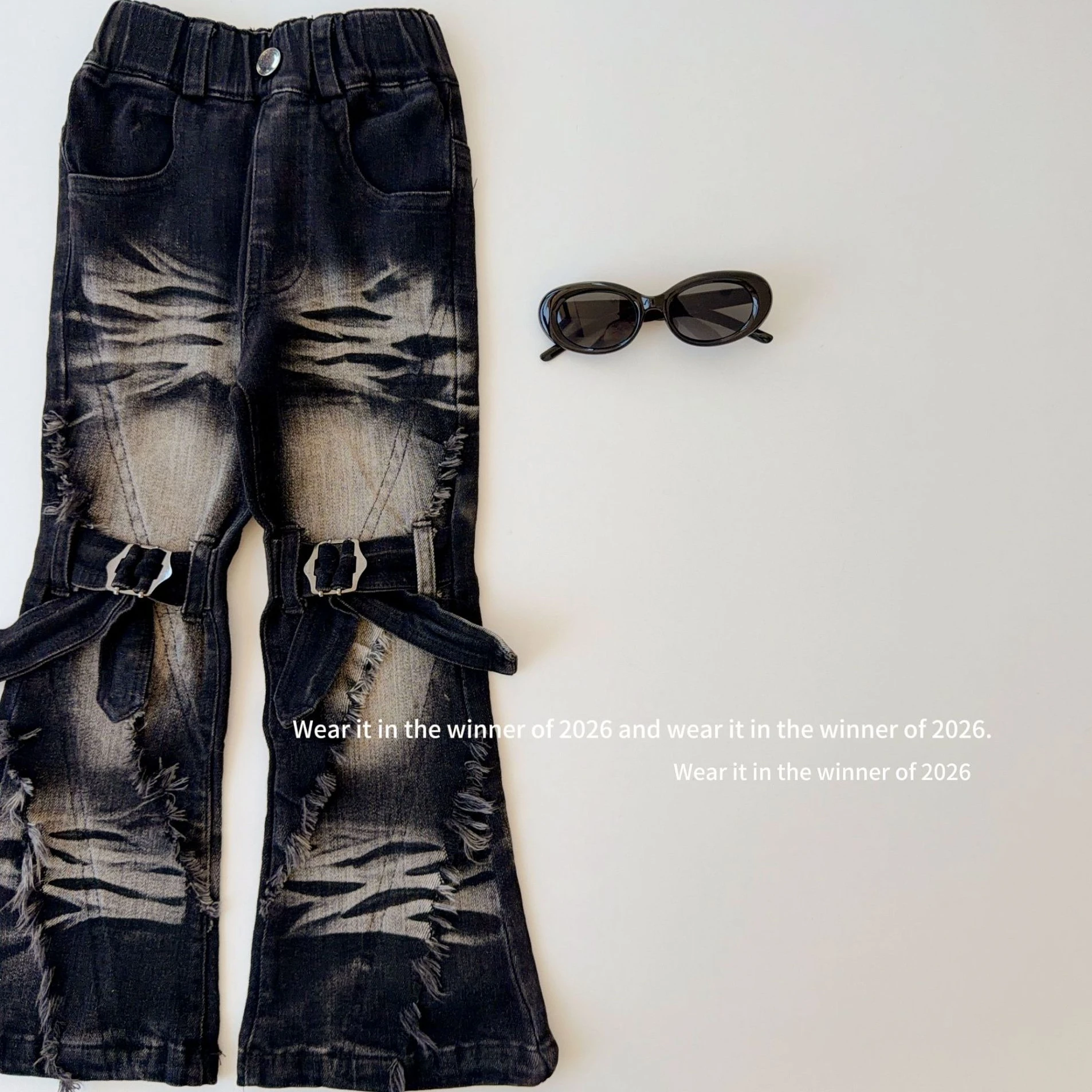Girls Pants 2026 Spring and Autumn New Children's Clothing Korean Style Girls Baby Loose Retro Do Old Washed Micro La Jeans