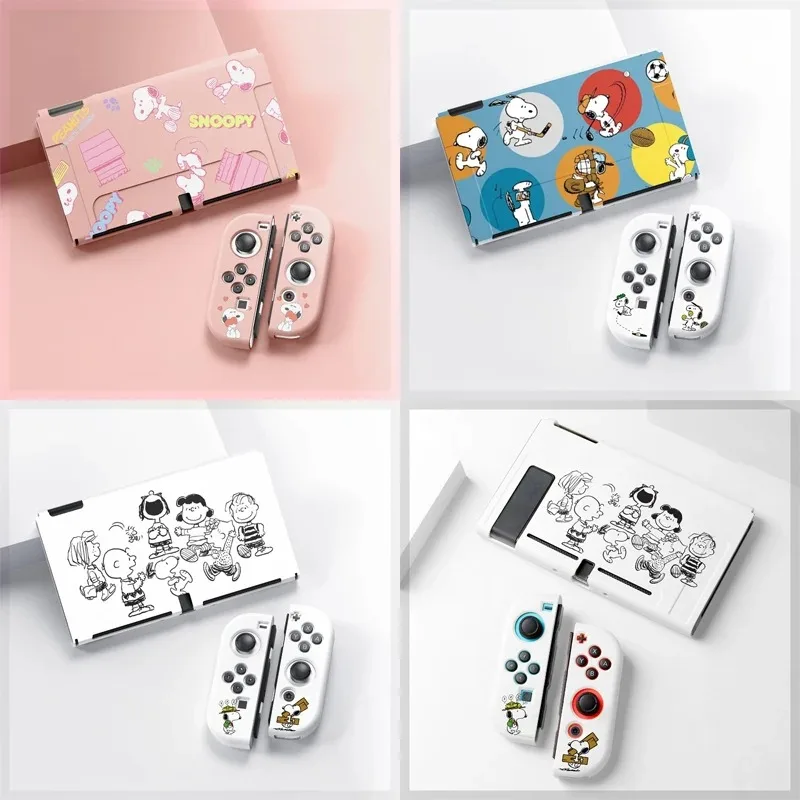 Funda protectora de piel de TPU suave Snoopy para Nintendo Switch NS OLED dibujos animados Anime Joy-Con controlador protección cubierta trasera de carcasa