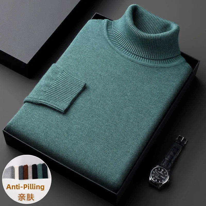 

Men's Thiened High Collar Sweater Casual Loose Fit Pure Color Knitted Top for Autumn Winter Faion Comfortable M Upperwear
