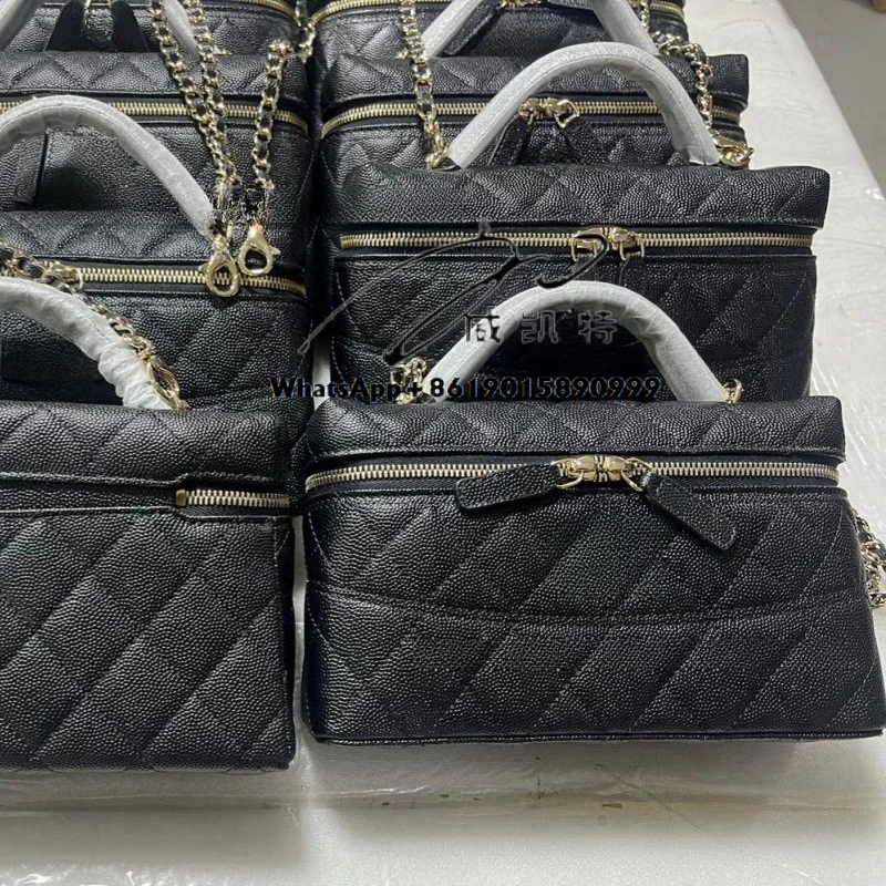 25C Vorfrühlings-Litschi-Kalbsleder-Griffbox, kleine Abfalltasche mit Rautenkette