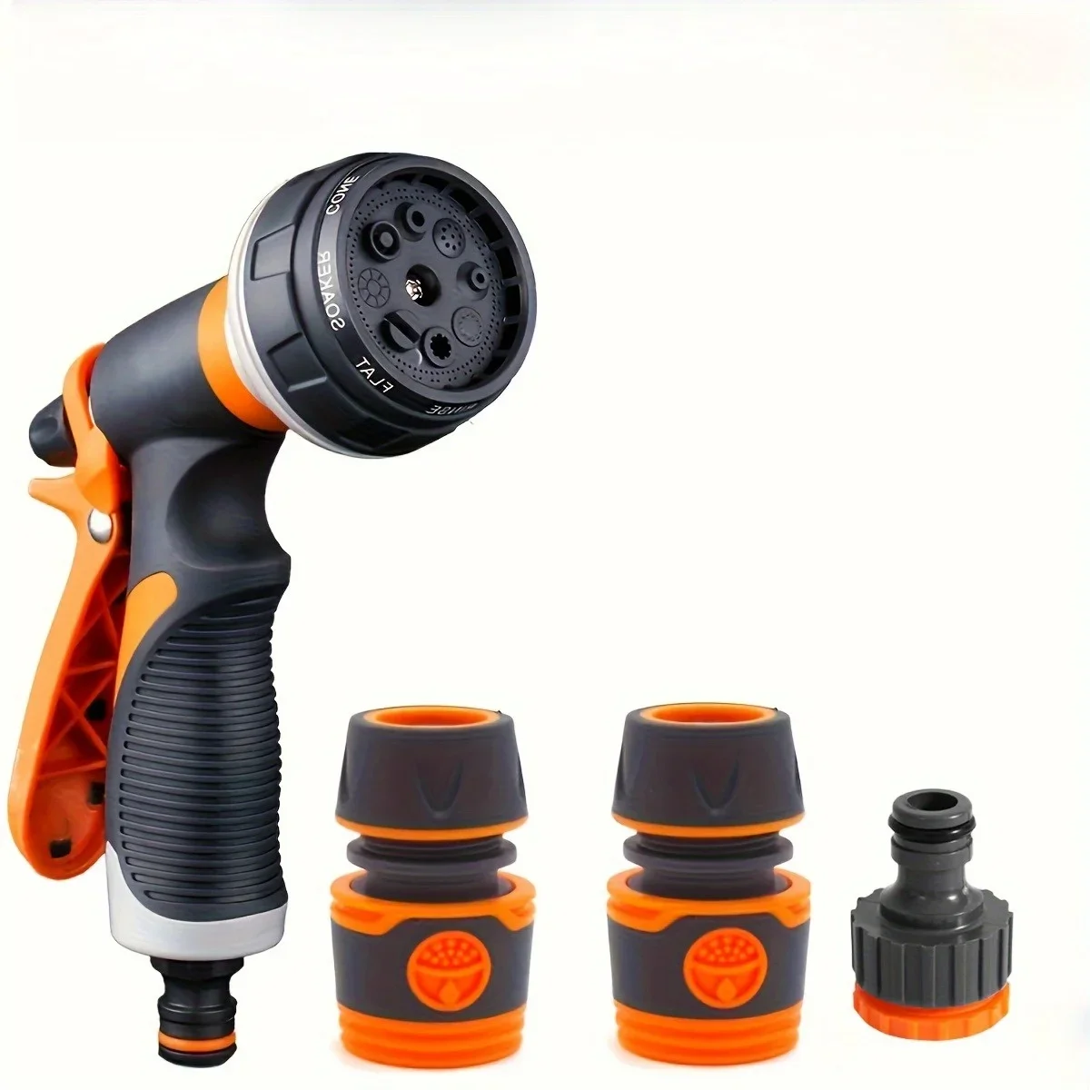 Spray hose nozzle, adjustable handle, suitable for car washing, pet bathing and plant watering. Car washing accessory.
