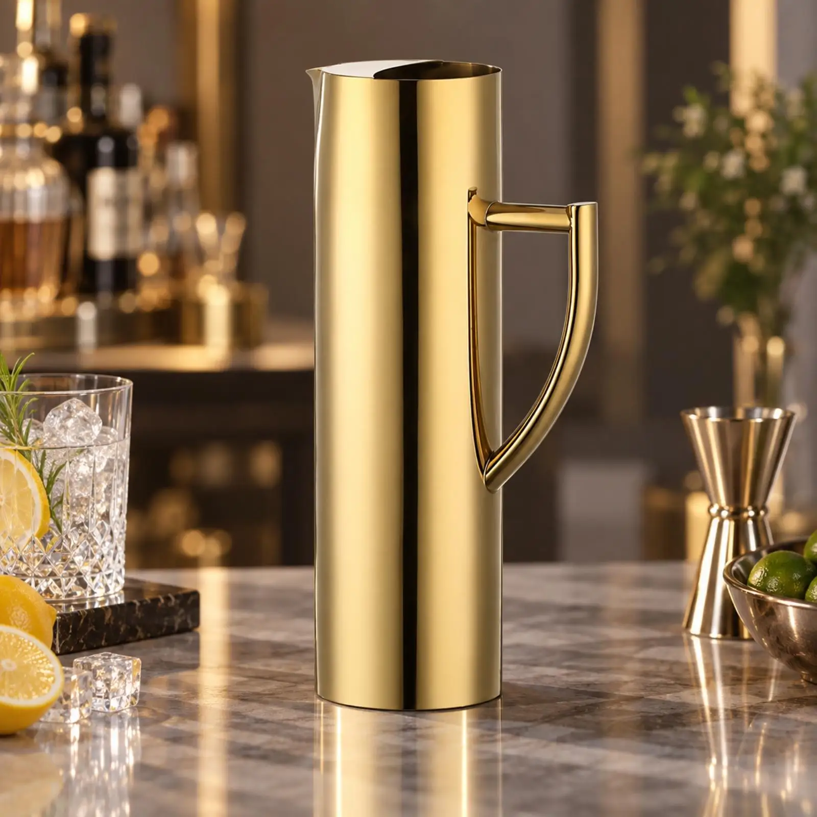 Gold Stainless Steel Pitcher Cylindrical Design Smooth Pouring Pitcher for Serving Cold Drinks Coffee Mixed Beverages
