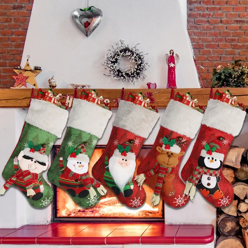 2025 New Year Christmas Stocking Sack Xmas Gifts Candy Bag Santa Snowman Reindeer Bear Christmas Decorations Home Navidad Sock