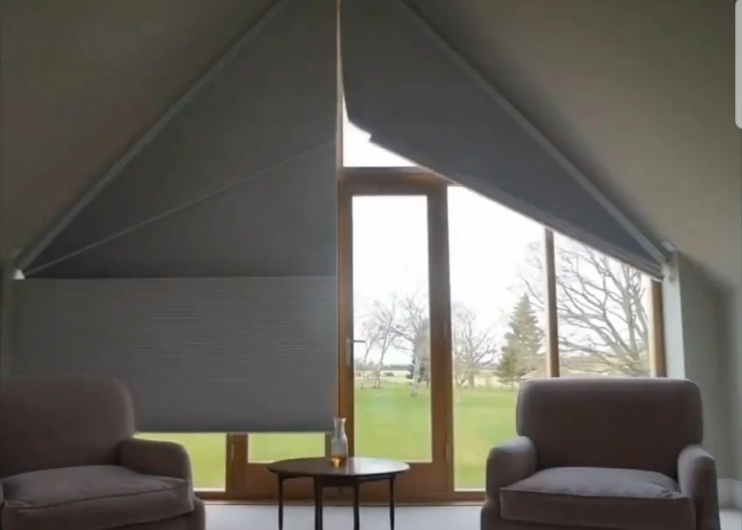 Custom-made Sunroad Triangular Irregular Trapezoid Electric Blackout Curtains, Sun and UV Protection for Slanted Windows