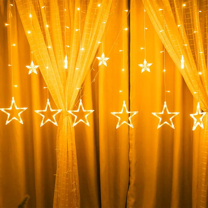 Big Star Curtain Garland on The Window String Lights Fairy Lights Wedding New Year Christmas Decorations for Home Bedroom Window