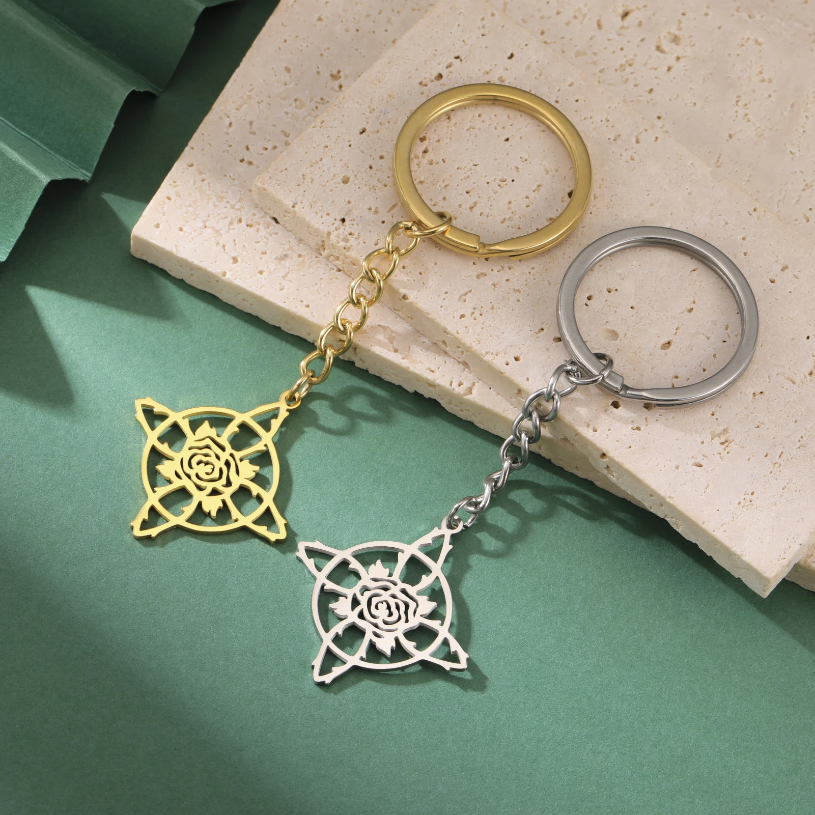 Witchcraft Cross Pendant Keyring Eternal Amulet Jewelry Gift Witch Knot Keychain Stainless Steel Vintage Wicca