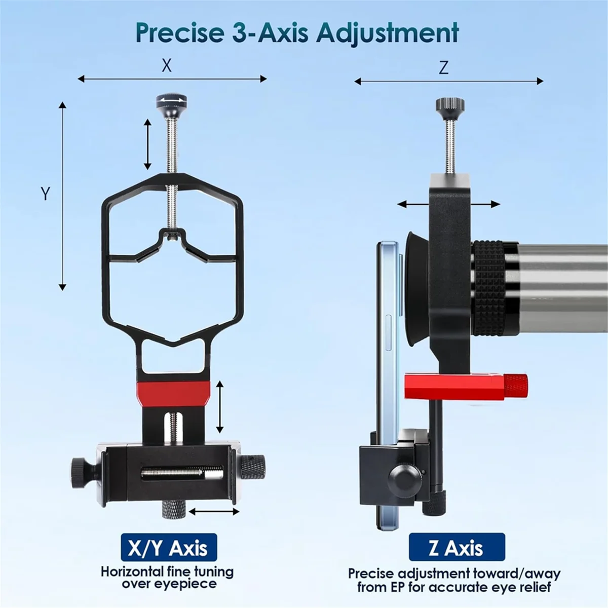 

Y22A Universal Phone Scope Digiscope Adapter Metal Telescope Mount 3Axis Smartphone Holder for Spotting Scope with Remote