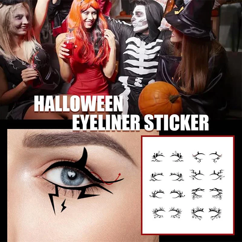 4 Pairs/Bag Halloween Party Make Up Eyeliner Sticker Face Decorations DIY Waterproof Spider Web Horror Disposable Tattoo Sticker