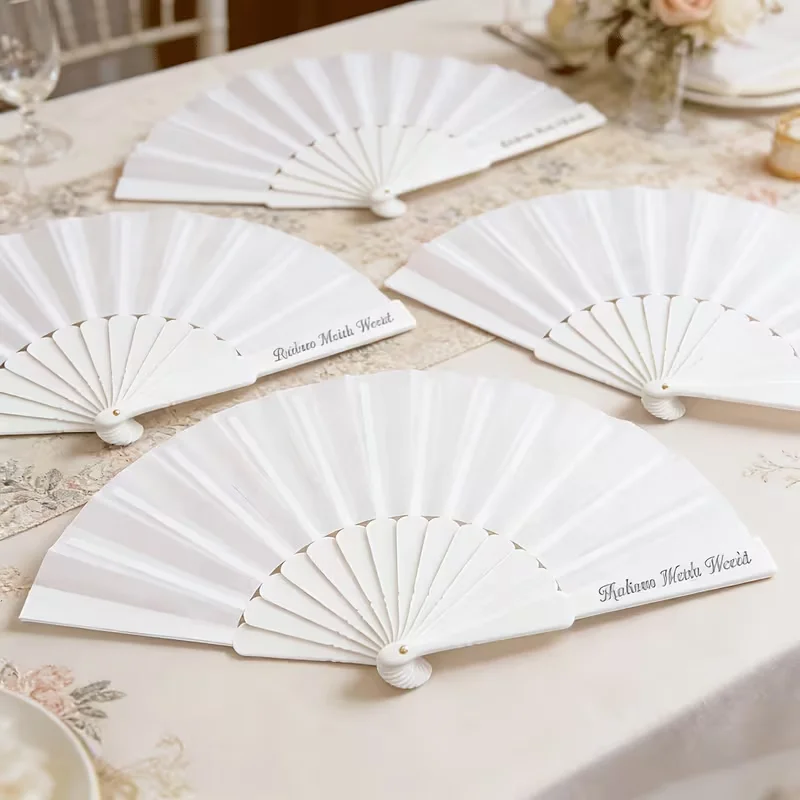 5Pcs/10Pcs/15Pcs/20Pcs Custom Personalized White Folding Hand Fans, Folding Fans, Personalized Name/Date Hand Fans, Suitable for Wedding Guests, Custom Engraved Text Bridal Shower Favors, Elegant Foldable Fans, Suitable for Summer/Beach Weddings, Bridesmaid Gifts and Summer Wedding Souvenirs, Elegant White Fans for Bridal Parties and Destination Weddings