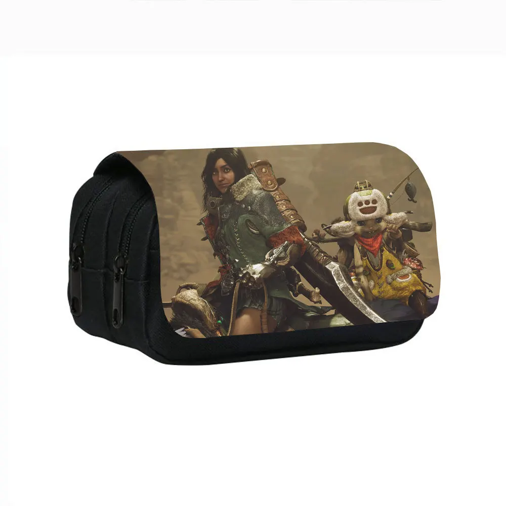 Boys Girls Kids Cartoon School Stationery Case Monster Hunter Wilds School Student Pen Bag Student Pencil Case Teenage bags