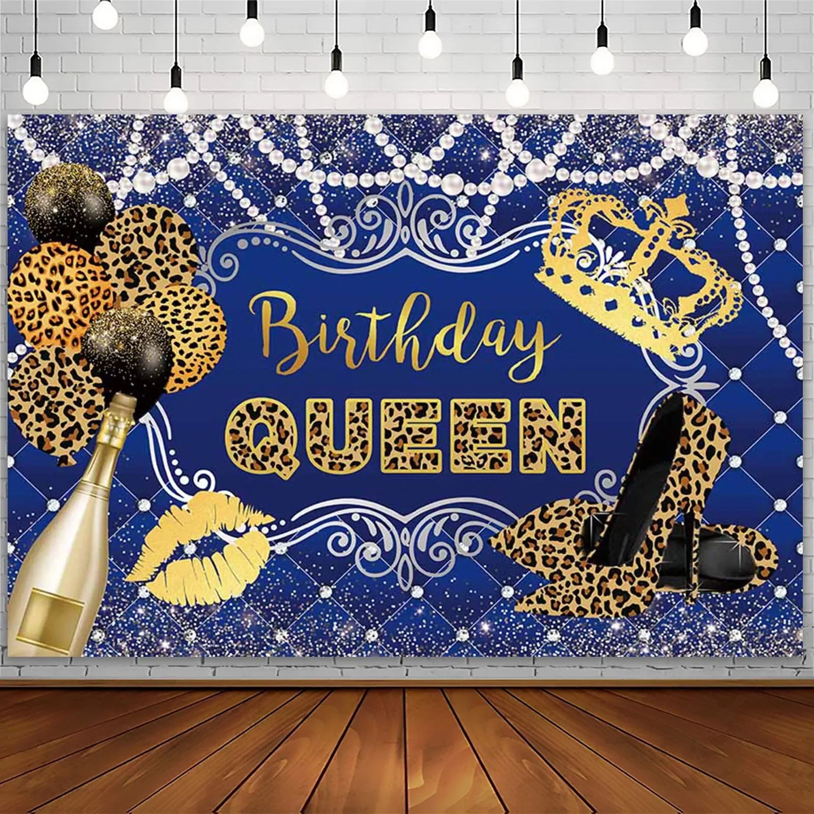 Girl Woman Birthday Party Backdrop Champagne Leopard Theme Black Gold Diamond Balloon Party Decor Banner Photography Background
