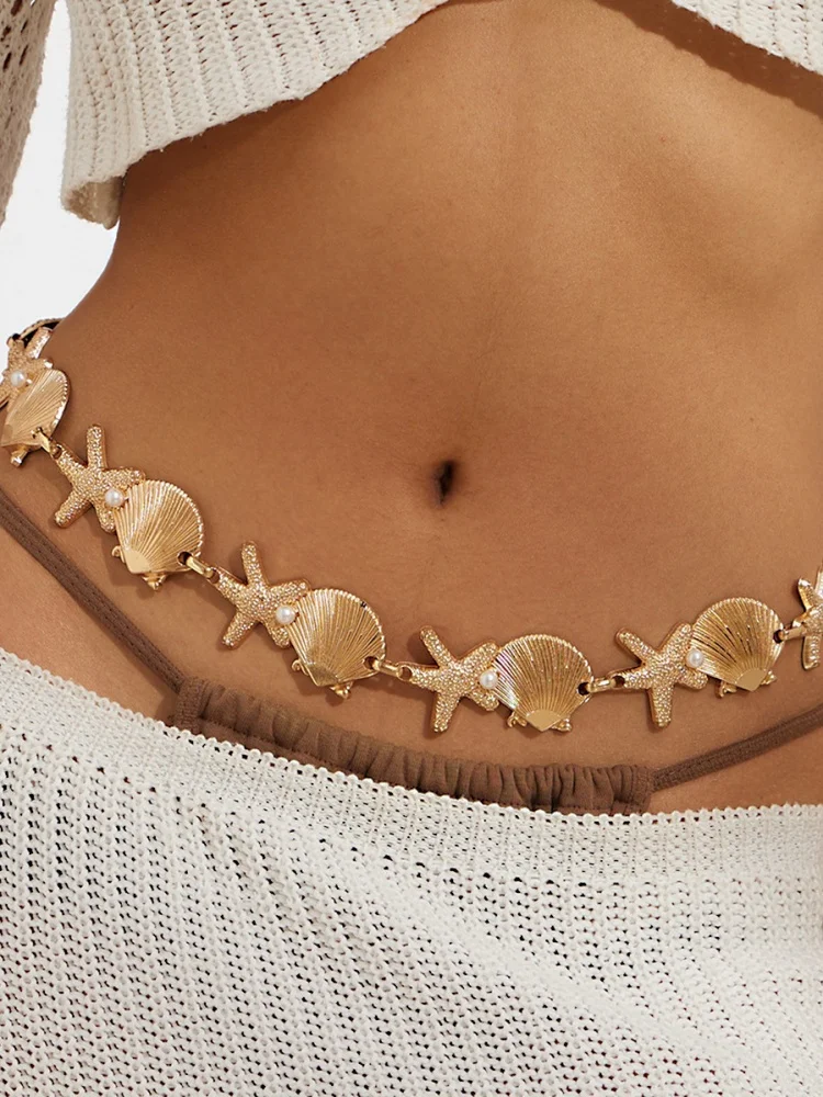 

Пляжная цепочка на талию Beach Star из металла с микроинкрустацией бирюзой, универсальная, для женщин, Ocean Sle Body Chain Ele Sle