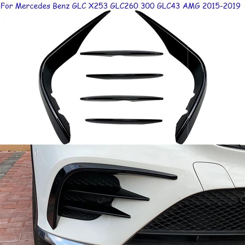 

For Mercedes Benz GLC X253 GLC260 300 GLC43 AMG 2015 ~ 2019 Car Front Rear Bumper Fog Lamp Grille Slats Cover Air Knife Stickers