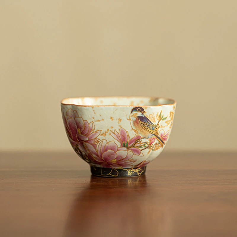 1 Pc Chinese Ceramic Tea Cup Antique Handmade Flowers and Birds Teacup Travel Square Shape Tea Bowl Master Cup Tea Set 115ml