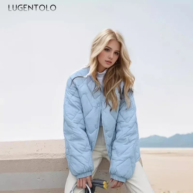 Women Casual Parkas Fall-Winter Down Cotton Filled Warm Lightweight Jacket Fashion Loose Quilted Single Breasted Cropped Coat