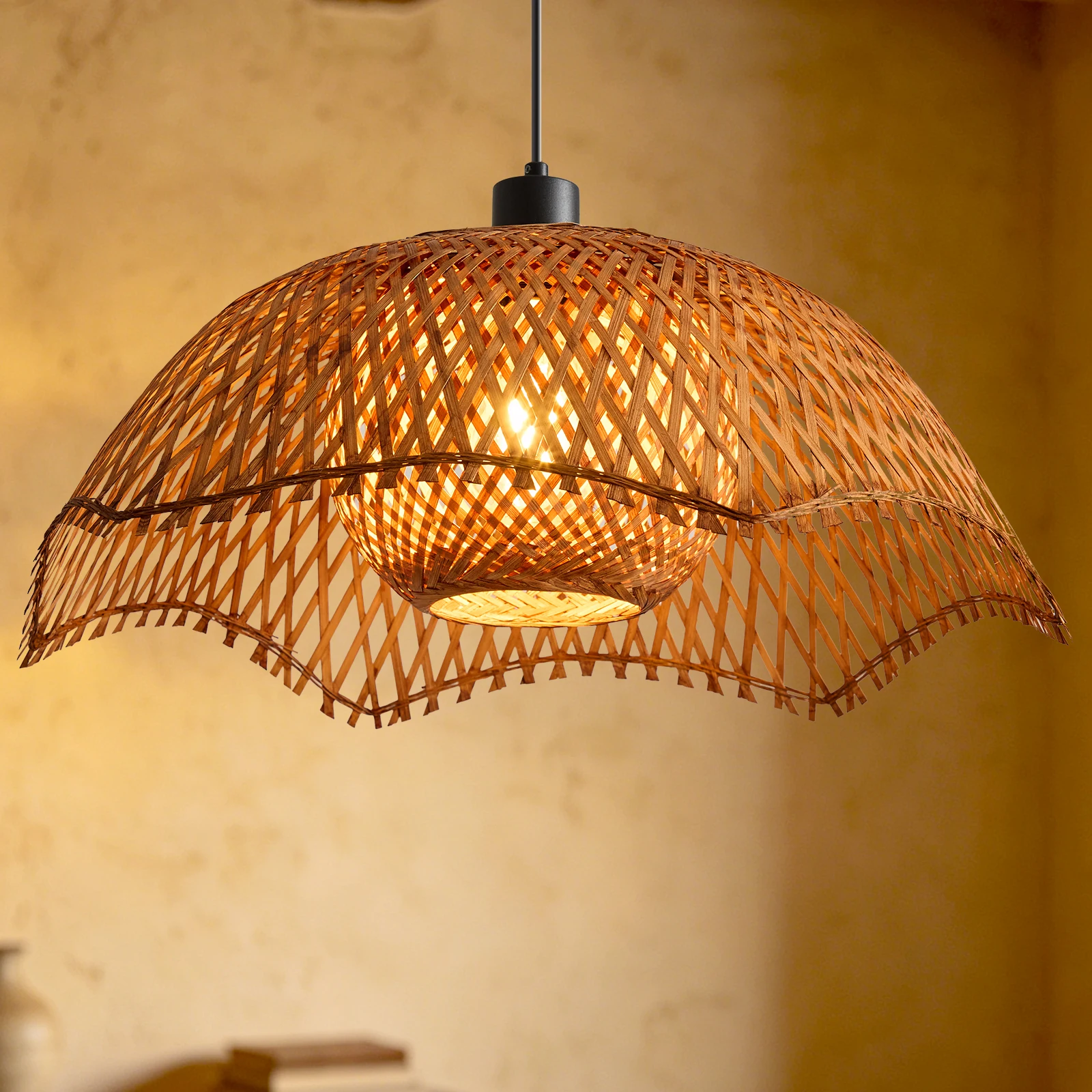 Newest LED Bamboo Lustre Chandelier Pendant Lamp Ceiling Handmade Rattan Pendant Light Fixture Weaving HomeLiving Dining HOT