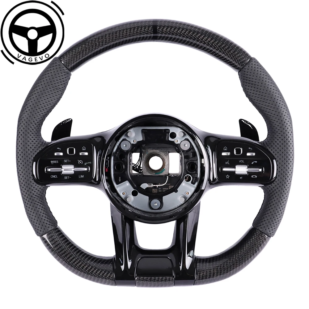 

For Mercedes Benz AMG A/B/C/E/G/S GLA GLB GLS GLE GLC Carbon Fiber Leather Black Multifunctional Steering Wheel