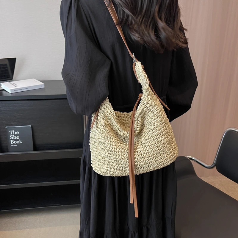 Straw Crossbody Bags Casual Zipper Soild Bags for Women 2024 Fashion Summer Woven Bag Hot Sale Bolsa De Ombro Feminina