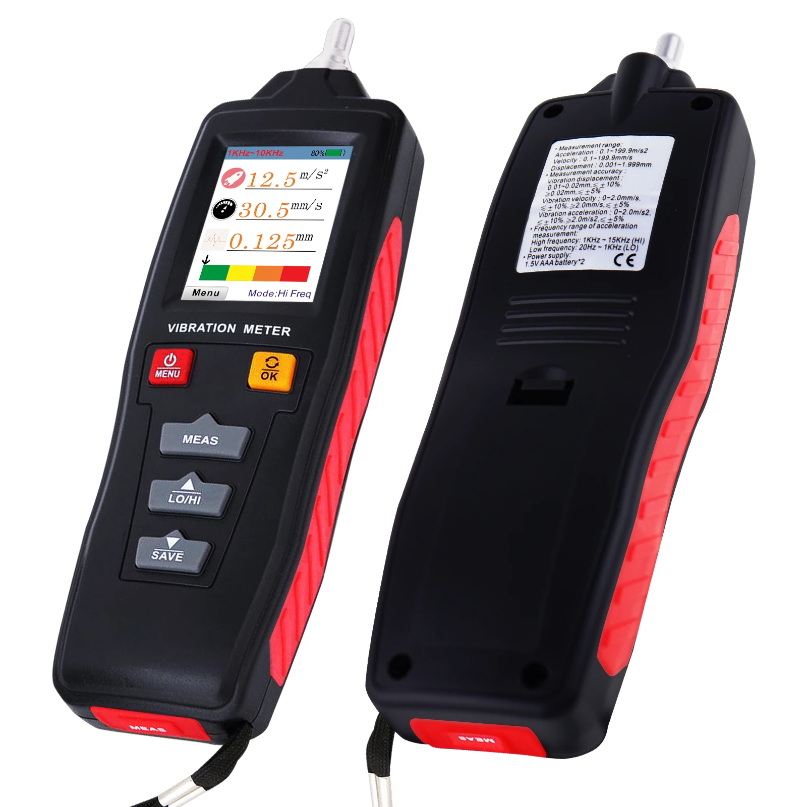 Industrial 3-in-1 Vibration Meter | Piezoelectric Accelerometer for Machinery Monitoring with Data Storage & Analysis (OEM)