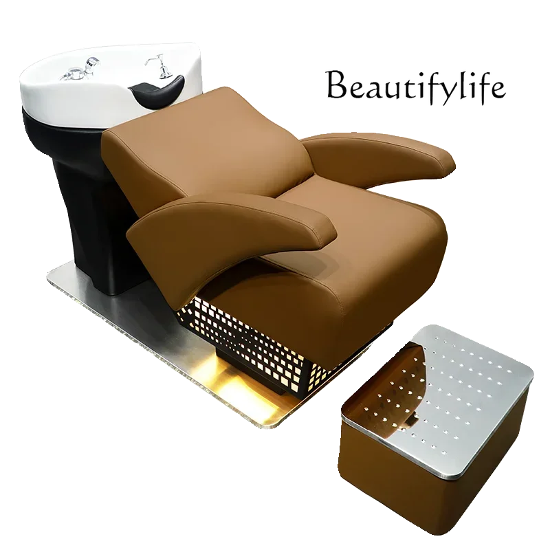 New Salon Barber Shop Shampoo Chair Hairdressing High-End Fashion Head Therapy Bed Factory Direct Sales Half Lying Shampoo Chair