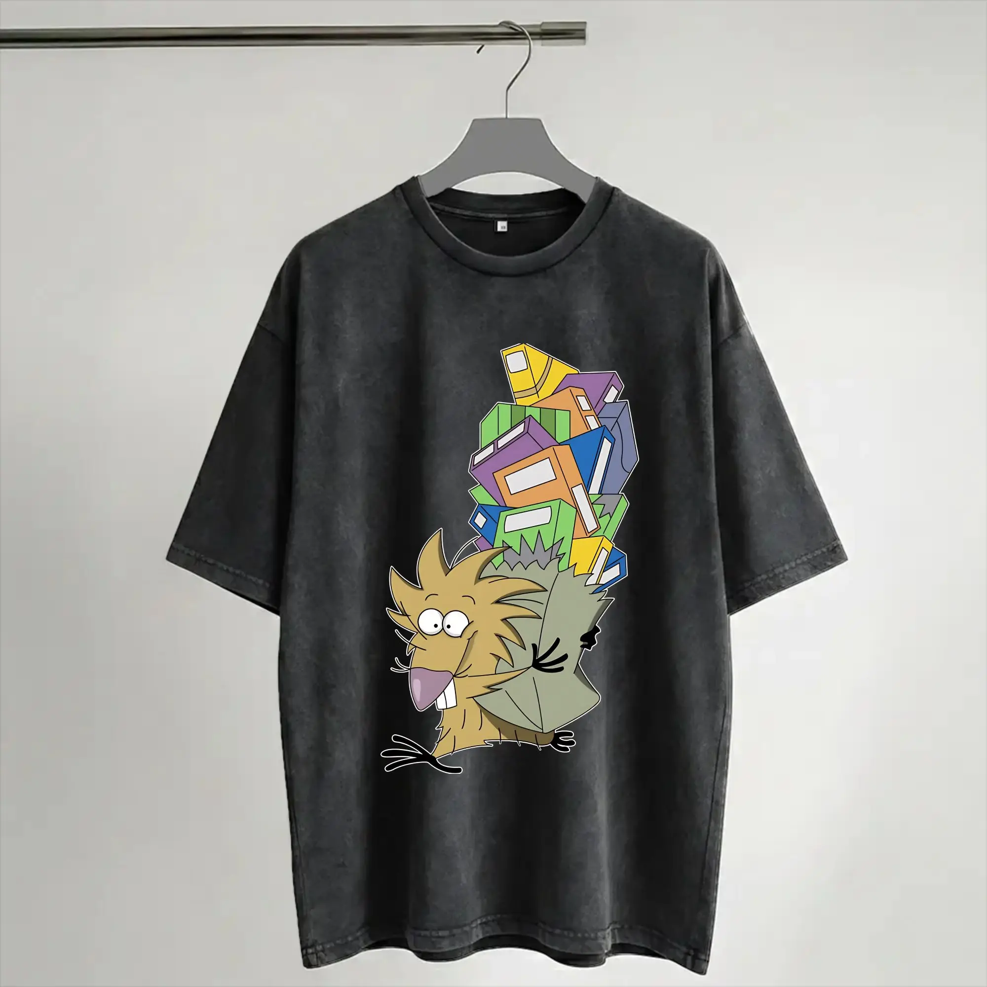 Harajuku Washed Shirt Angry Beavers Daggett & Norbert Feverish  Outfit Vintage T-Shirts Oversize  Streetwear Short Sleeve