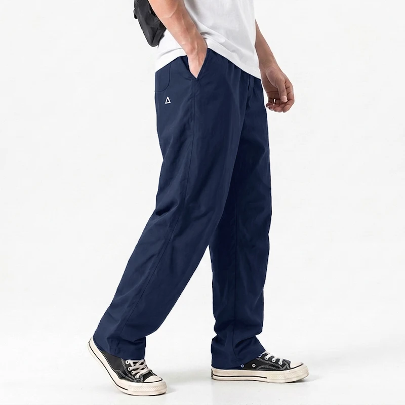 Spring Summer Thin Men Vintage Pants Loose Straight Solid Wrinkle Resistant Casual Trousers 2216