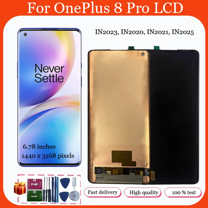 

6.78" AMOLED Display For OnePlus 8 Pro IN2023 IN2020 IN2021 LCD Touch Screen Digitizer Display Replacement Assembly With Frame