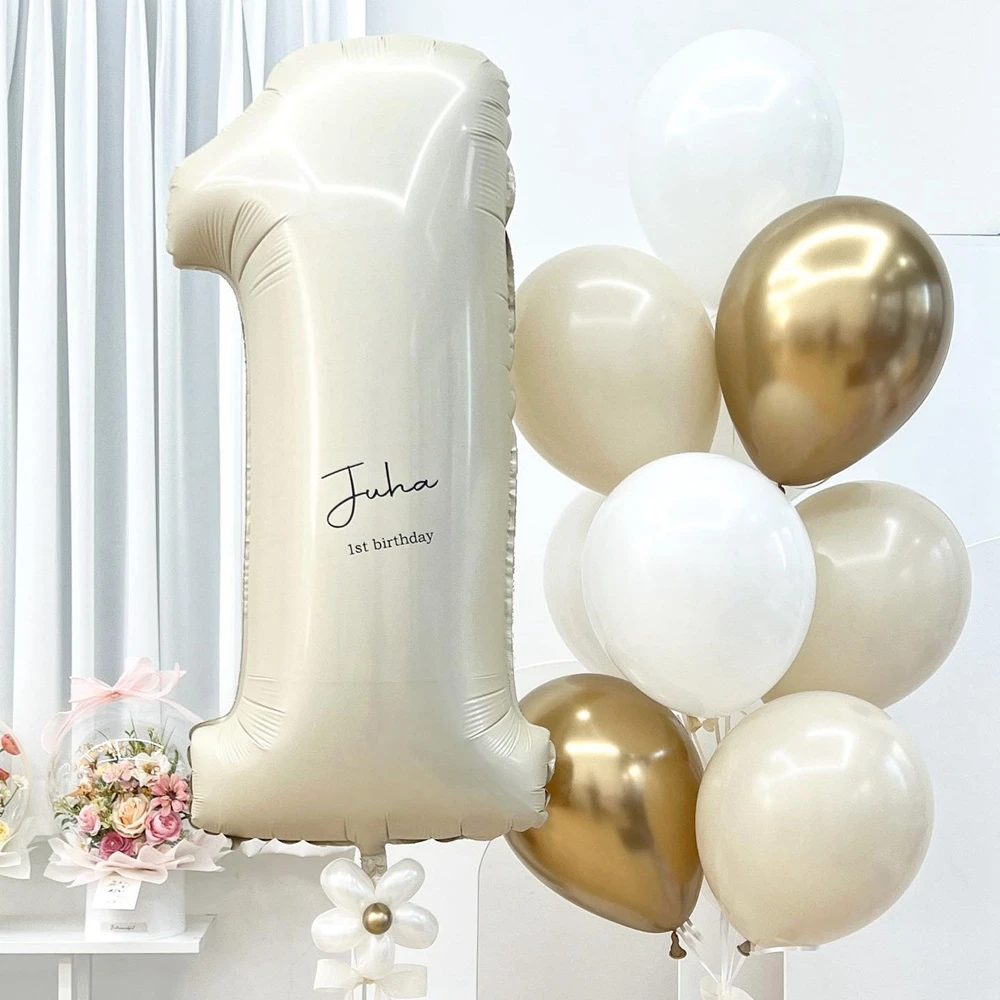 1set Beige Gold Latex Balloon set with Beige Foil Heart/Number Balloons for Happy Birthday Wedding Annerversay Party Decorations