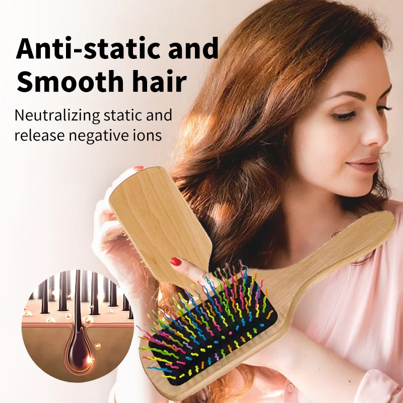 

1 шт. подушка безопасности Радужный деревянный монолитный блок для волос нейлоновая искусственная щетка для волос головка для головы воздушная подушка щетка инструмент для укладки волос в салоне