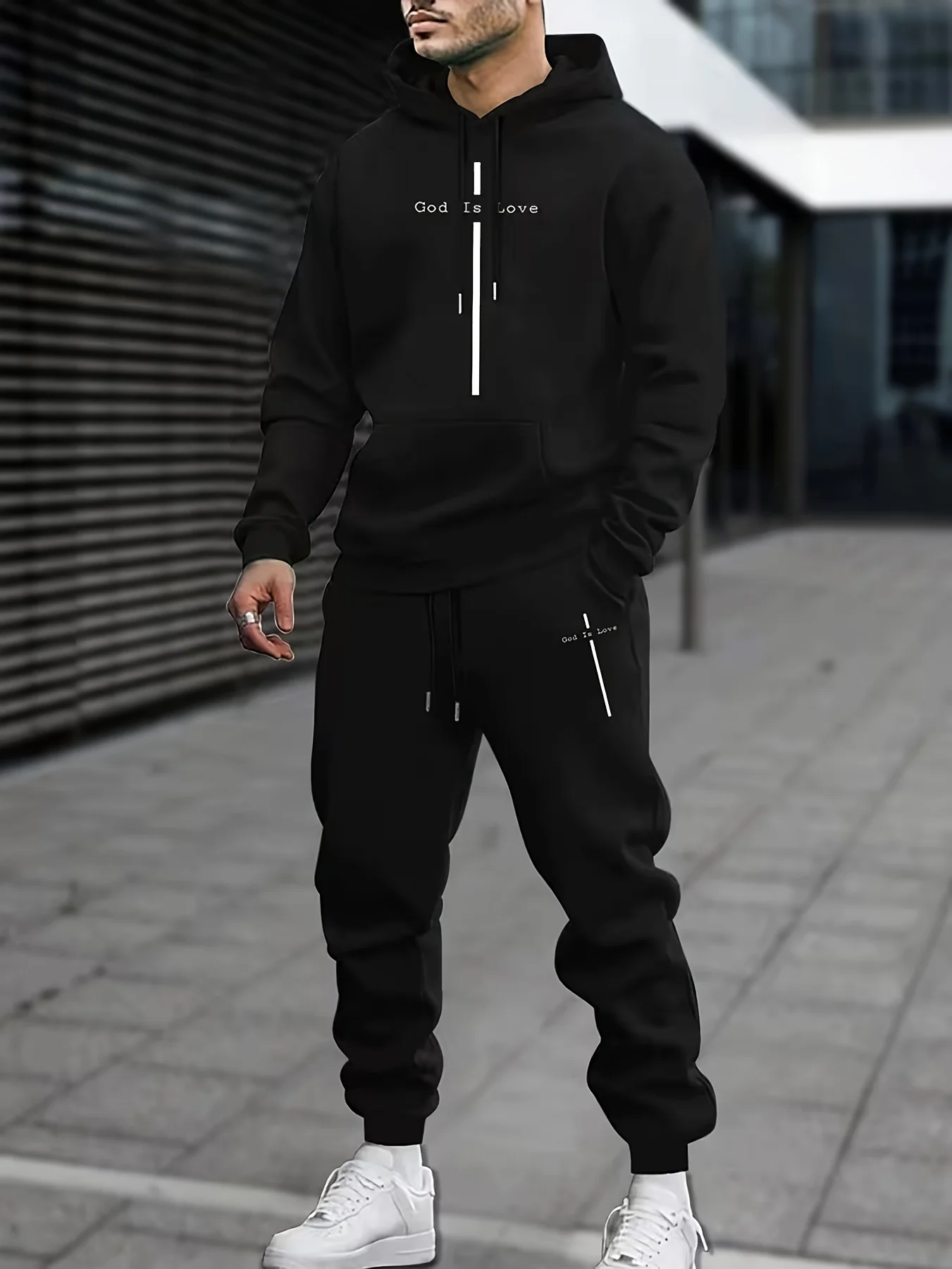2026 new style men's fleece hoodie and sweatpants, 2-piece sportswear set including hooded sweatshirt and trousers