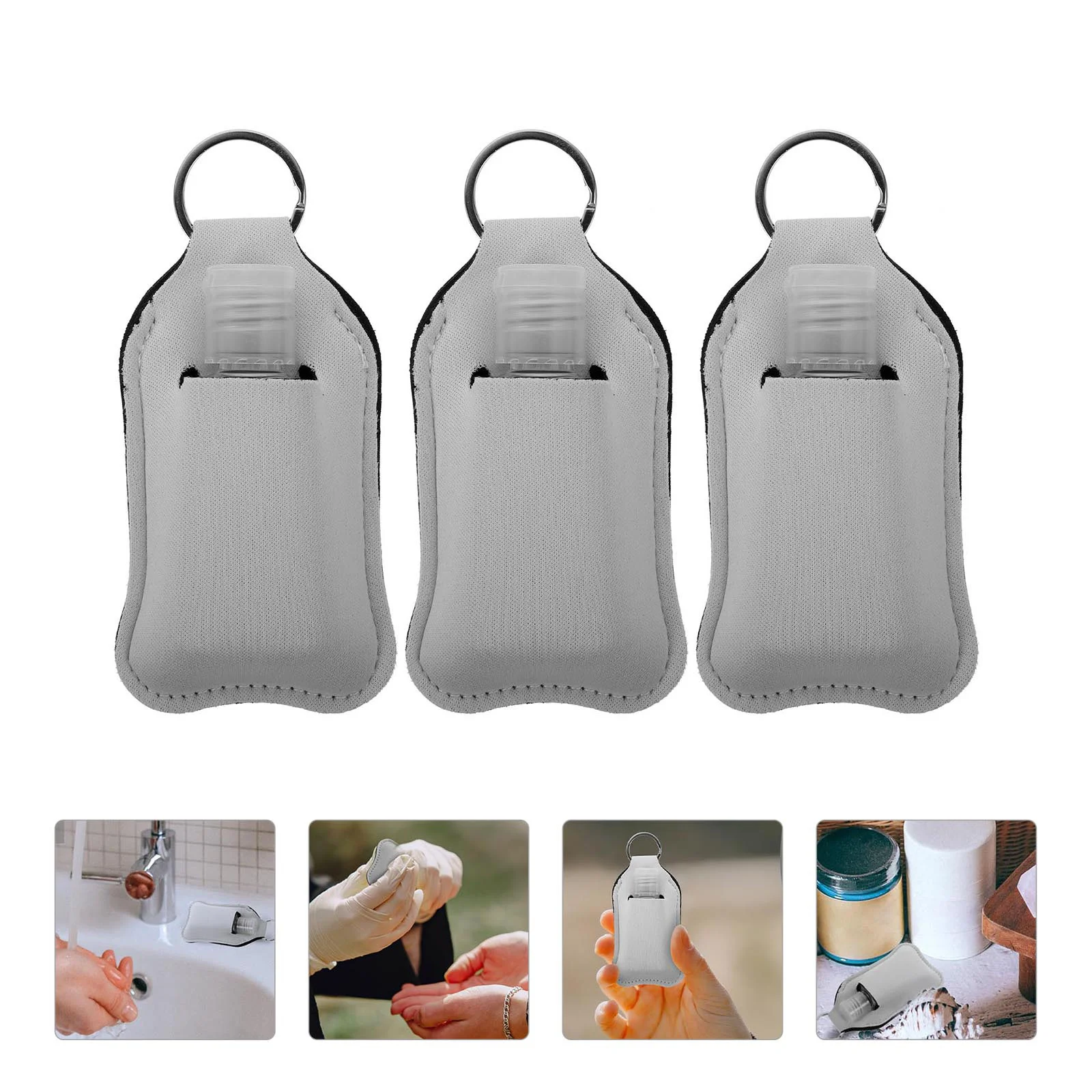 3 set Hand Bottle Keychain Rubber Cover Refillable Mini Liquid Container For Keys Bags Travel Lotion Perfume Empty