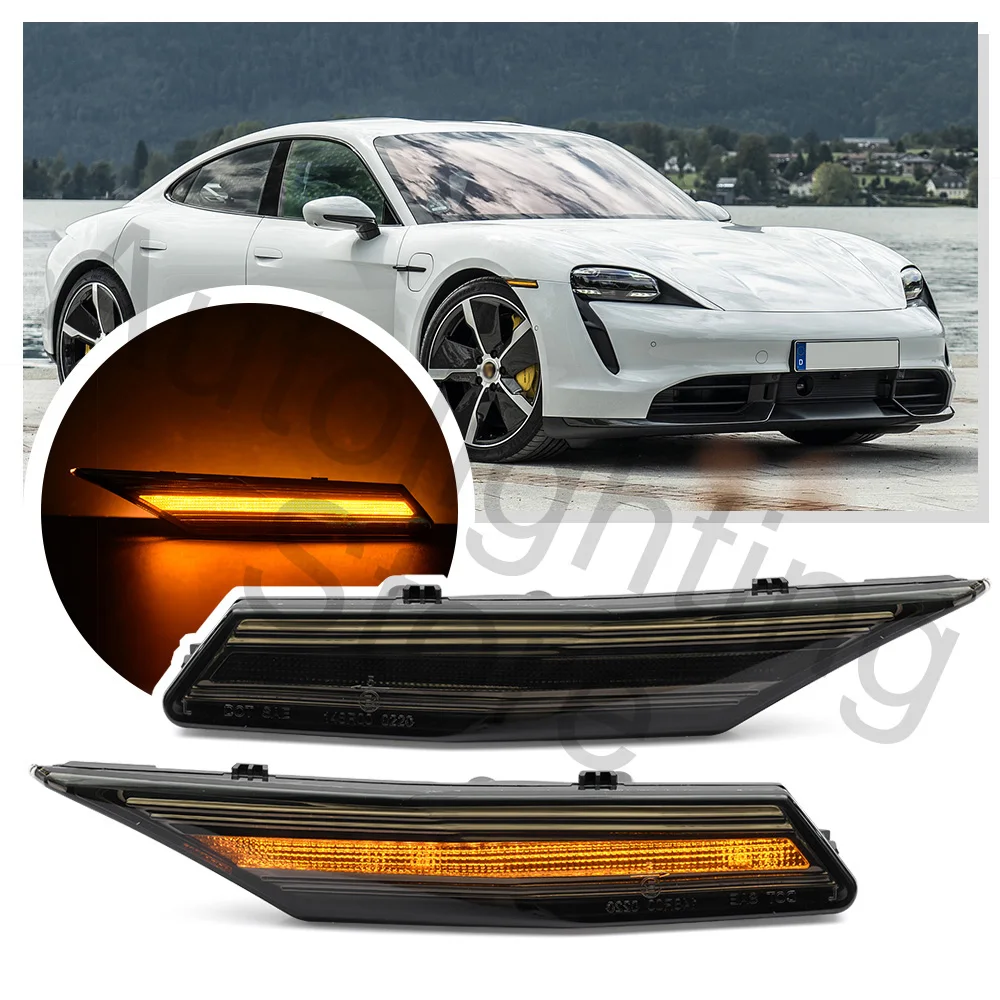 

2PCS For 2020+ Porsche Taycan Sedan Front LED Side Marker Light Turn Signal Lamp Amber Replace OEM Sidemarker smoke Lens