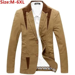 2024 Men's Korean Style Blazer Jacket Cotton Suit Fashion Slim Patchwork Big Pocket Design Men's Jakcet Large Size Blazer Male