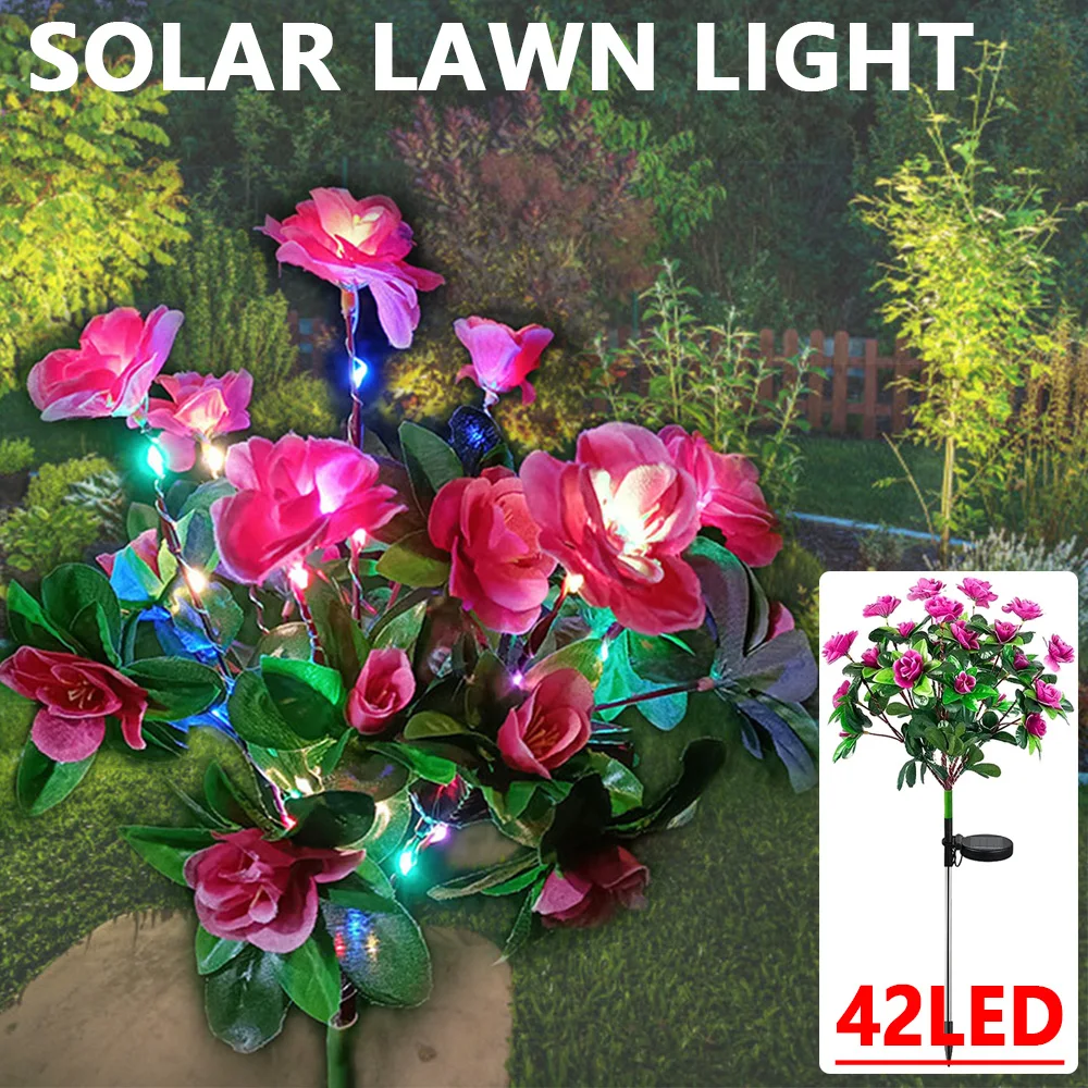 42LED Solar Lawn Lights Azalea Flowers Garden Tree Lights Outdoor Waterproof Landscape Decorative Lamp for Pathway Patio Yard