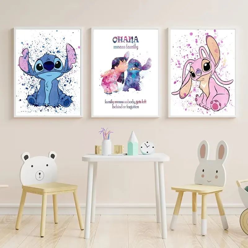 Stitch Ohana Movie Poster Lilo and Stitch Party Art Prints Watercolor Family Quote Canvas Painting Kids Room Decor Nursery Gift