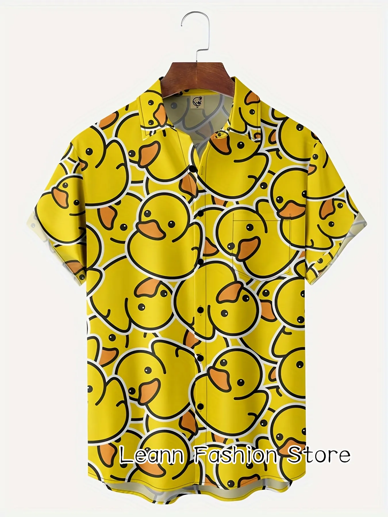 Men Summer Cute Cartoon Yellow Ducks Print Shirt Hawaiian Vacation Clothing Male Button Lapel Collar Fashion Beach