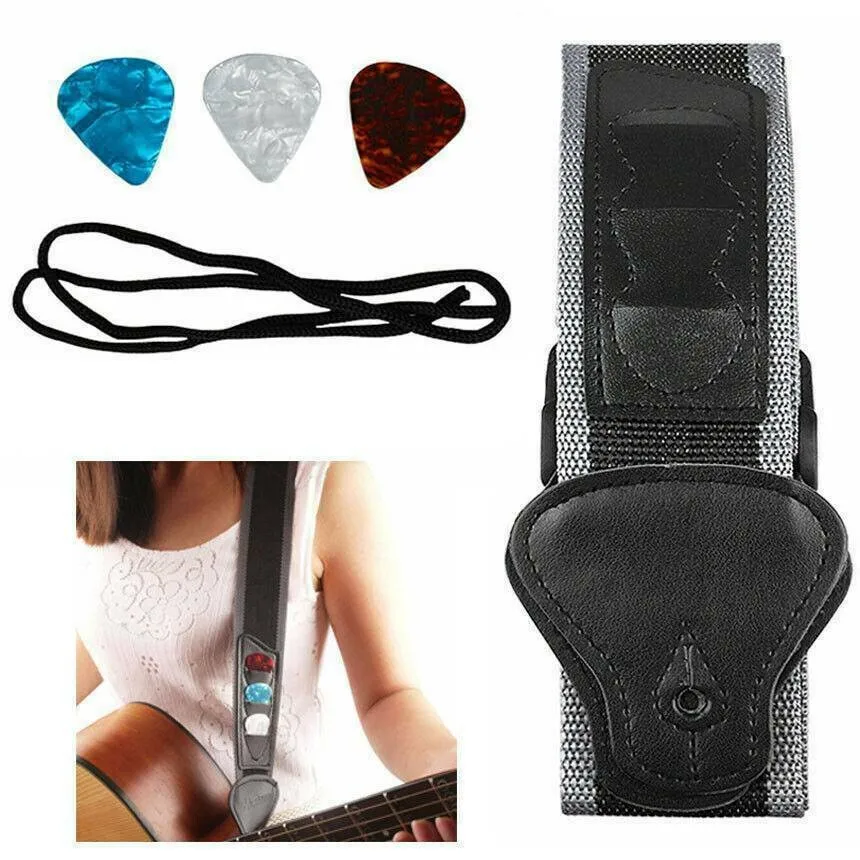 

Simple Fashionable High Quality Guitar Strap Pocket 1pc For Acoustic Electric Bass Nylon13.7x7x4cm 3 Picks Adjustable