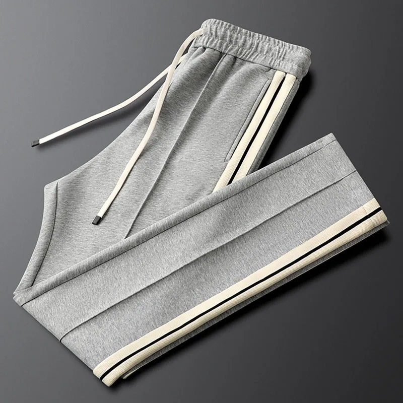 Light green men's and women's side striped casual sports pants men's autumn and winter slim slim feet cotton sweatpants