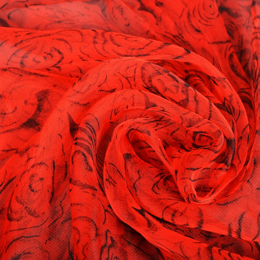 BYSIFA| Fashion Red Roses Silk Scarf Shawl Printed Women Fall Winter Long Scarves Hijabs Foulard Summer Beach Shawl Scarf Cape