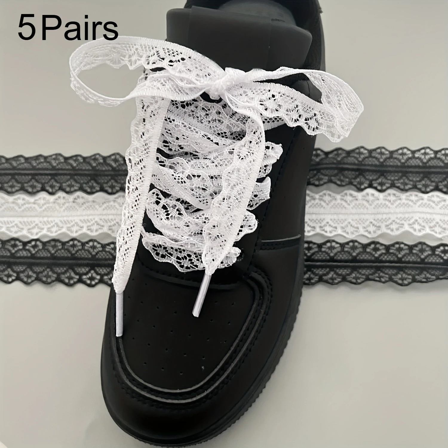 5pairs Lace Shoelaces - Black And White Two-color Lace Shoelaces - For Sneakers & Sports Shoes - Suitable for Everyday Wear