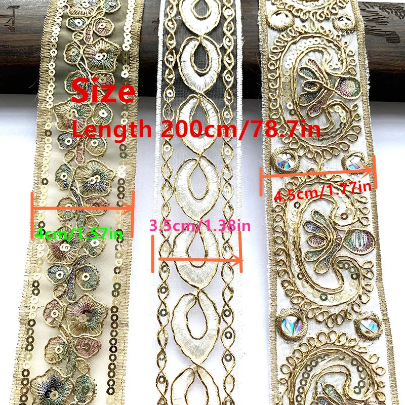 2m/6.56ft each Pack big wide organza embroidery trims lace flower curtain accessory handmade DIY craft curve dress decorations