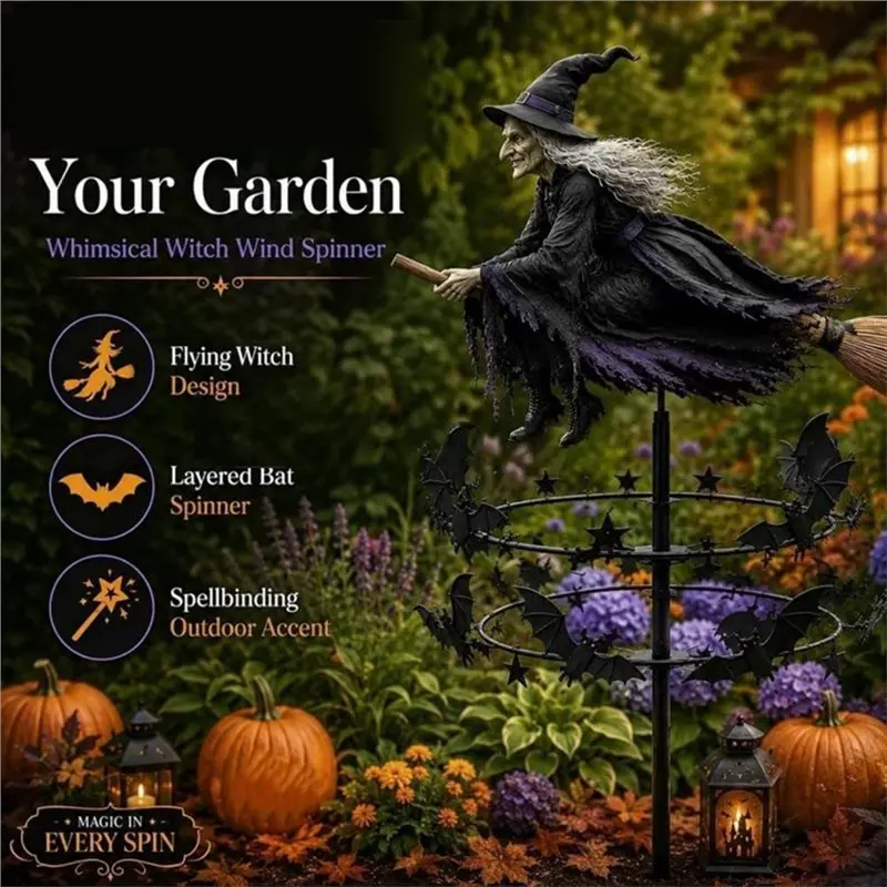 EYFL-Metal Wind Indicator Halloween Witch Iron Weather Vane Waterproof Roof Yard Garden Lawn Decor Ornament