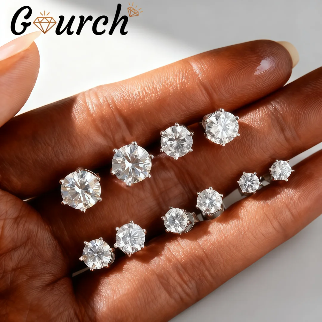 

Серьги-гвоздики с муассанитом Gourch D, цвет 0,3-2 карата, 6 зубцов, стерлинговое серебро S925 для женщин, ювелирные изделия на годовщину свадьбы, подарок