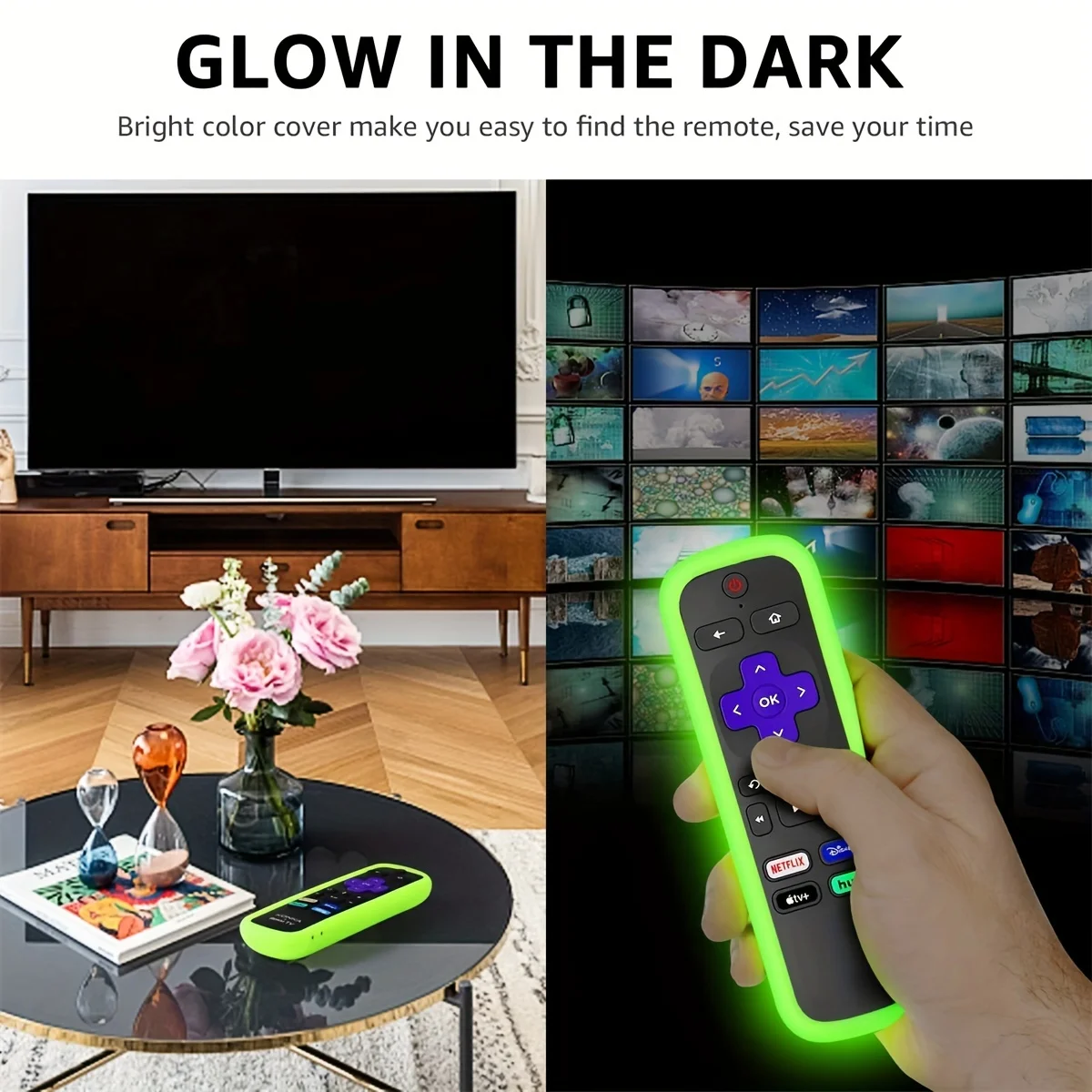 2pcs Glow-in-the-Dark Silicone Remote Cover for TCL, Hisense, and Roku TVs - Protects Your Remote and Includes Lanyard