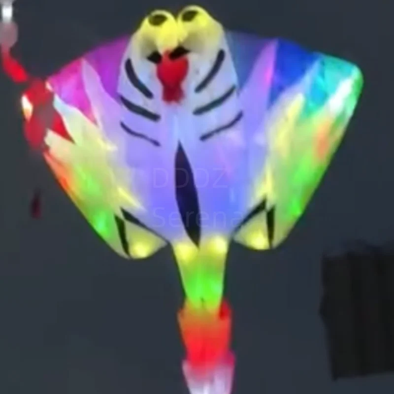 21m LED Manta Ray Fish Night Flying Stingray Kite 30D Ripstop Nylon Fabric Line Laundry  Pendant Large soft Inflatable show Kite